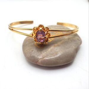 Antique art nouveau Amythest gold filled princess cuff bracelet